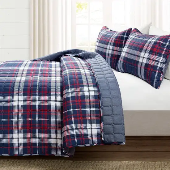 Full/Queen Farmhouse Plaid 3 Piece Lightweight Reversible Quilt Set Photo 2