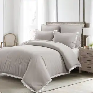 Photo of Full/Queen French Country Grey 5-Piece Lightweight Comforter Set w/ Lace Trim