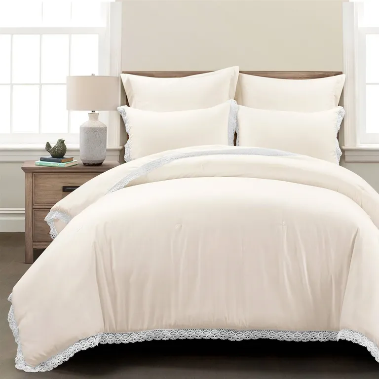 Full/Queen French Country Ivory 5-Piece Lightweight Comforter Set w/ Lace Trim Photo 2