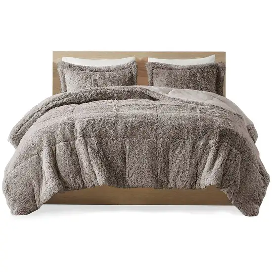 Full/Queen Grey Soft Sherpa Faux Fur 3-Piece Comforter Set with Pillow Shams Photo 3