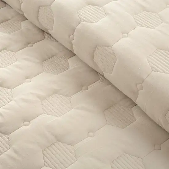 Full/Queen Lightweight Beige Textured Cotton 3 Piece Quilt Set Photo 4