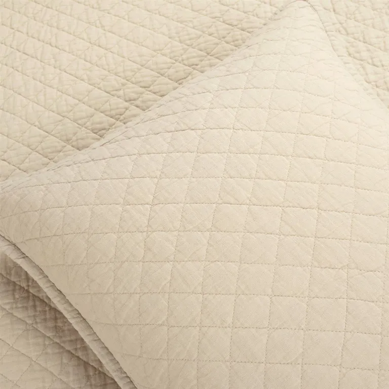 Full/Queen Lightweight Cotton Linen Beige Textured Reversible 3-Piece Quilt Set Photo 2