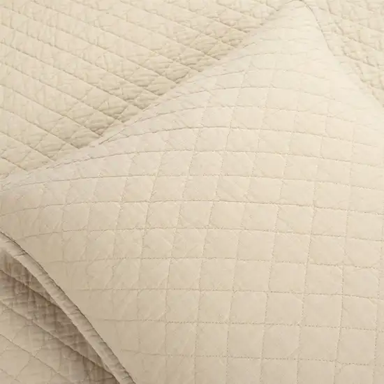 Full/Queen Lightweight Cotton Linen Beige Textured Reversible 3-Piece Quilt Set Photo 2