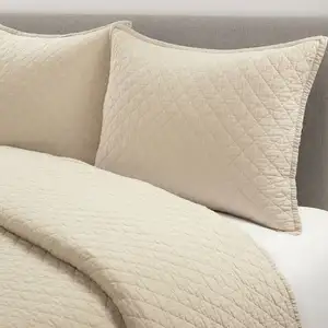 Photo of Full/Queen Lightweight Cotton Linen Beige Textured Reversible 3-Piece Quilt Set