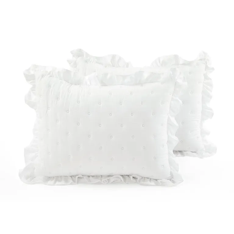 Full/Queen Lightweight White Ruffle Reversible Oversized 3 Piece Quilt Set Photo 4