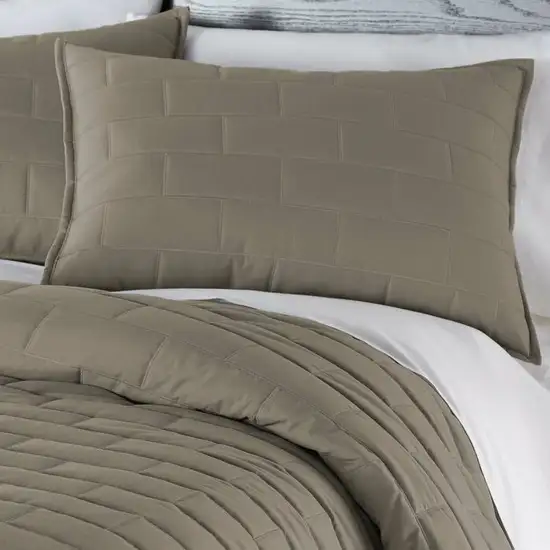 Full/Queen Modern Brick Stitch Microfiber Reversible 3 Piece Comforter Set in Taupe Photo 2