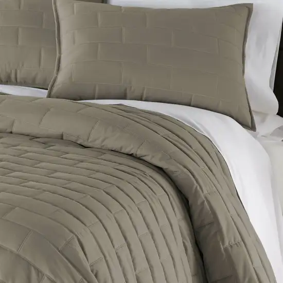 Full/Queen Modern Brick Stitch Microfiber Reversible 3 Piece Comforter Set in Taupe Photo 1