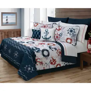 Photo of Full/Queen Modern Coastal Anchor Polyester Reversible Quilt Set