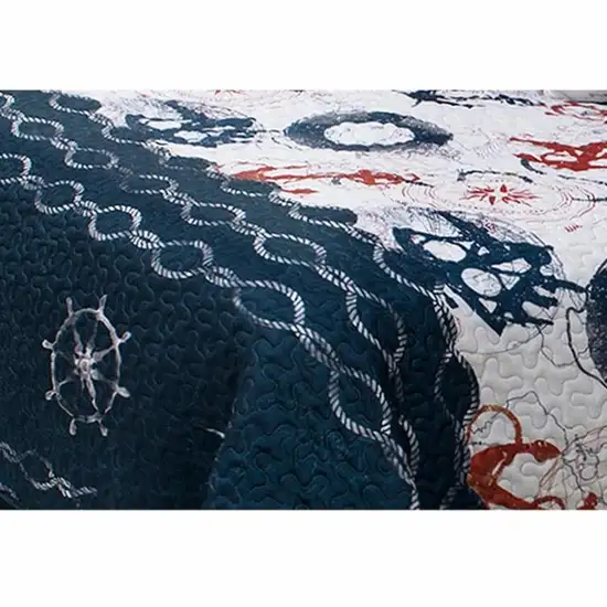 Full/Queen Modern Coastal Anchor Polyester Reversible Quilt Set Photo 2