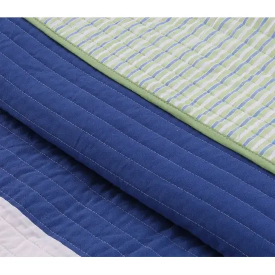 Full/Queen Navy Blue/Green/Teal/White Stripe 100-Percent Cotton Quilt Set Photo 4