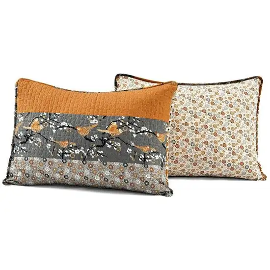 Full/Queen Orange Grey Boho Reversible Lightweight Quilt Set Photo 4