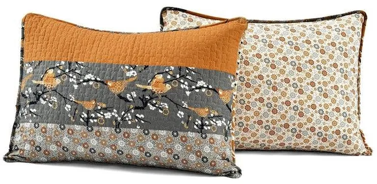 Full/Queen Orange Grey Boho Reversible Lightweight Quilt Set Photo 4