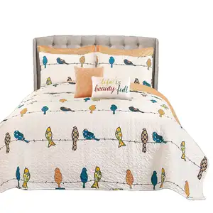 Photo of Full/Queen Orange White Birds On Wire Lightweight 7 PCS Quilt Set