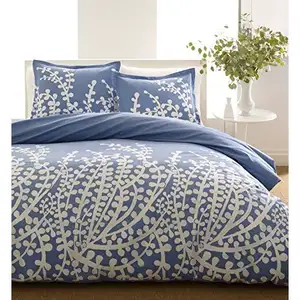 Photo of Full / Queen 100-Percent Cotton 3-Piece Comforter Set with Blue White Floral Branch Pattern