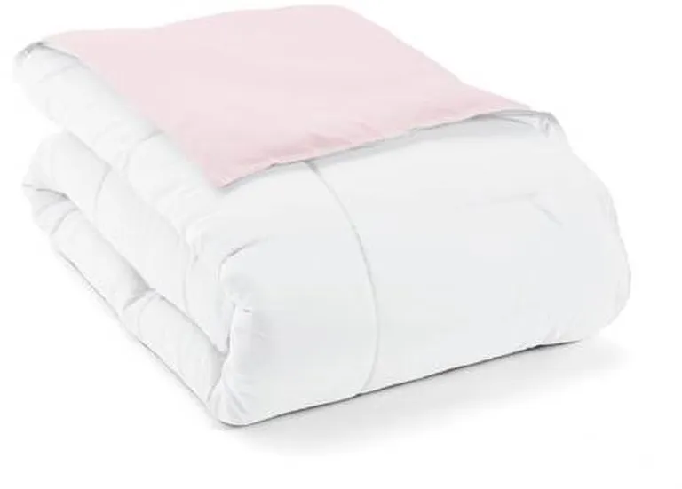 Full/Queen 3-Piece Microfiber Reversible Comforter Set in Blush Pink and White Photo 5