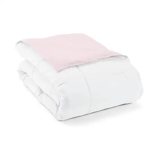 Full/Queen 3-Piece Microfiber Reversible Comforter Set in Blush Pink and White Photo 5