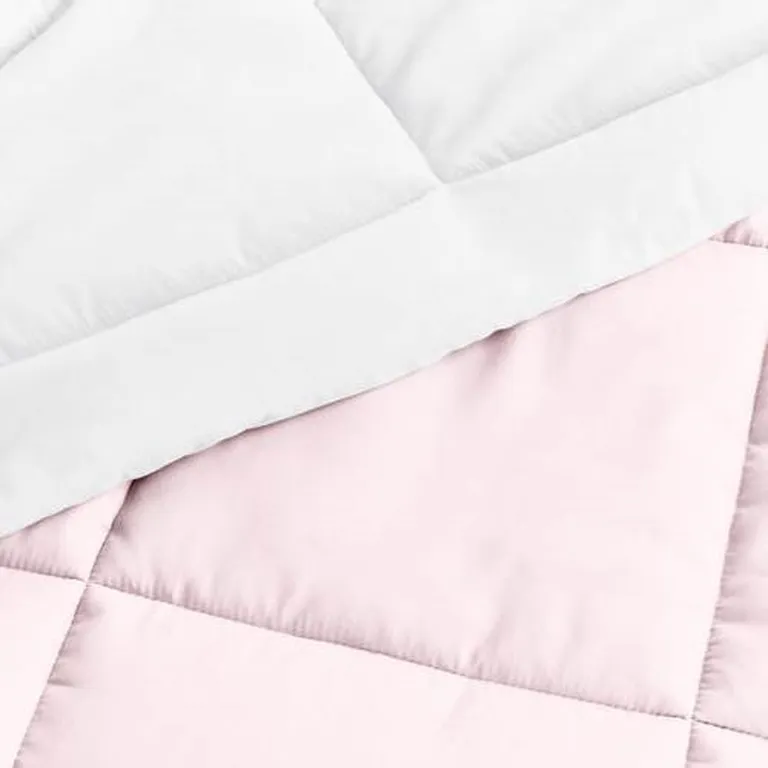 Full/Queen 3-Piece Microfiber Reversible Comforter Set in Blush Pink and White Photo 3