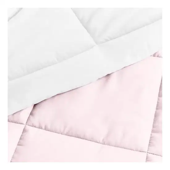 Full/Queen 3-Piece Microfiber Reversible Comforter Set in Blush Pink and White Photo 3