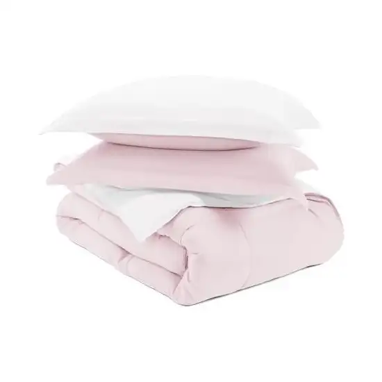 Full/Queen 3-Piece Microfiber Reversible Comforter Set in Blush Pink and White Photo 4