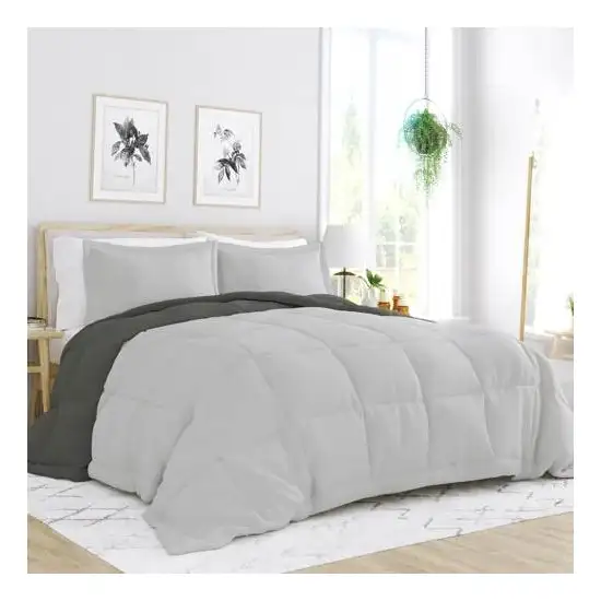 Full/Queen 3-Piece Microfiber Reversible Comforter Set in Grey / Light Grey Photo 2