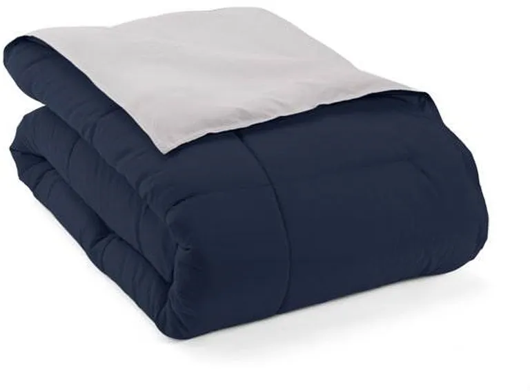 Full/Queen 3-Piece Microfiber Reversible Comforter Set in Navy Blue and Grey Photo 4