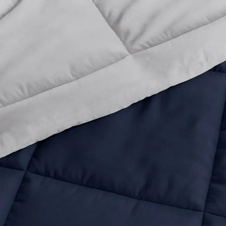 Full/Queen 3-Piece Microfiber Reversible Comforter Set in Navy Blue and Grey Photo 3