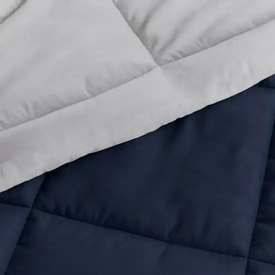 Full/Queen 3-Piece Microfiber Reversible Comforter Set in Navy Blue and Grey Photo 3