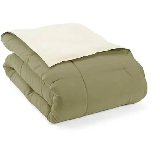 Full/Queen 3-Piece Microfiber Reversible Comforter Set in Sage Green/Cream Photo 5