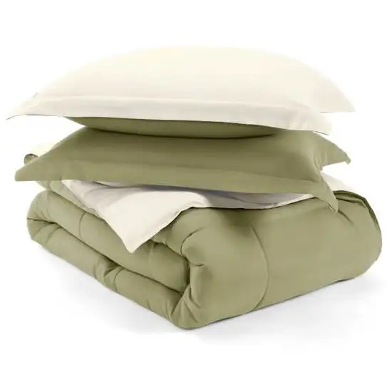 Full/Queen 3-Piece Microfiber Reversible Comforter Set in Sage Green/Cream Photo 4