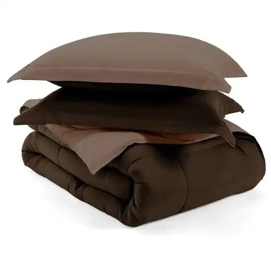 Full/Queen 3-Piece Microfiber Reversible Comforter Set in Taupe Brown Photo 5