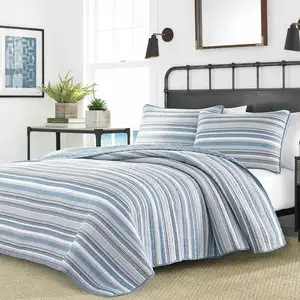 Photo of Full/Queen 3 Piece Nautical Anchor Blues 100-Percent Cotton Reversible Quilt Set