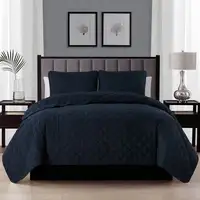 Photo of Full Queen 3-Piece Navy Blue Polyester Microfiber Reversible Diamond Quilt Set