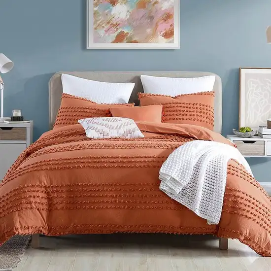 Full/Queen 5-Piece 100-Percent Cotton Clip Dot Comforter Set in Brick Orange Photo 2