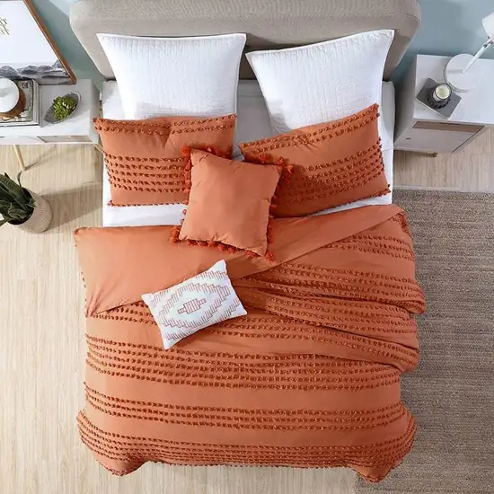 Full/Queen 5-Piece 100-Percent Cotton Clip Dot Comforter Set in Brick Orange Photo 3