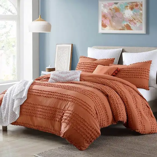 Full/Queen 5-Piece 100-Percent Cotton Clip Dot Comforter Set in Brick Orange Photo 1