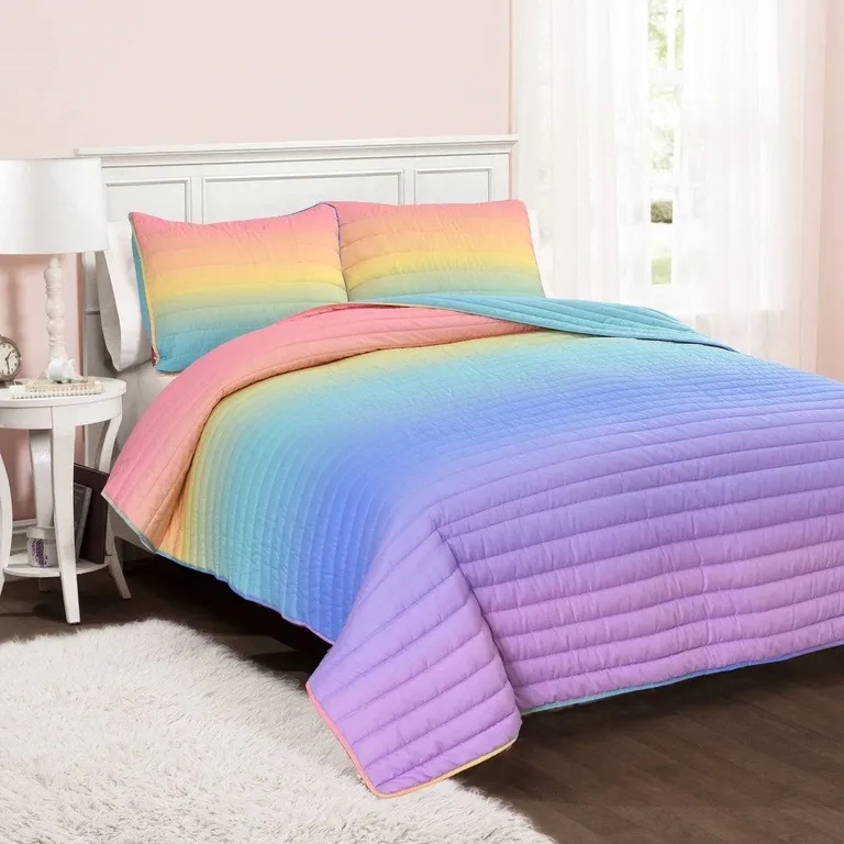 Full/Queen 3 Piece Rainbow Ombre Quilt Set Photo 1