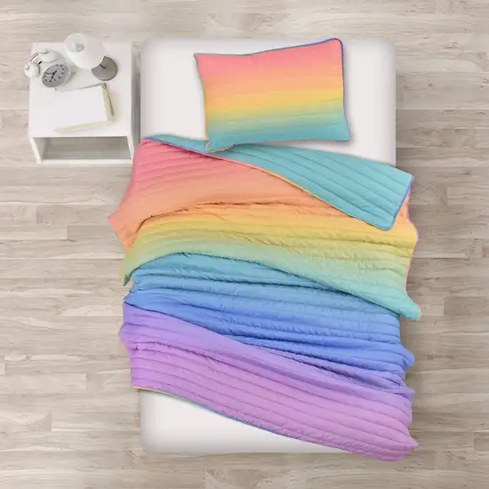 Full/Queen 3 Piece Rainbow Ombre Quilt Set Photo 2