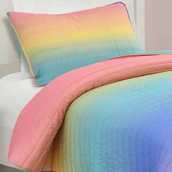 Full/Queen 3 Piece Rainbow Ombre Quilt Set Photo 3