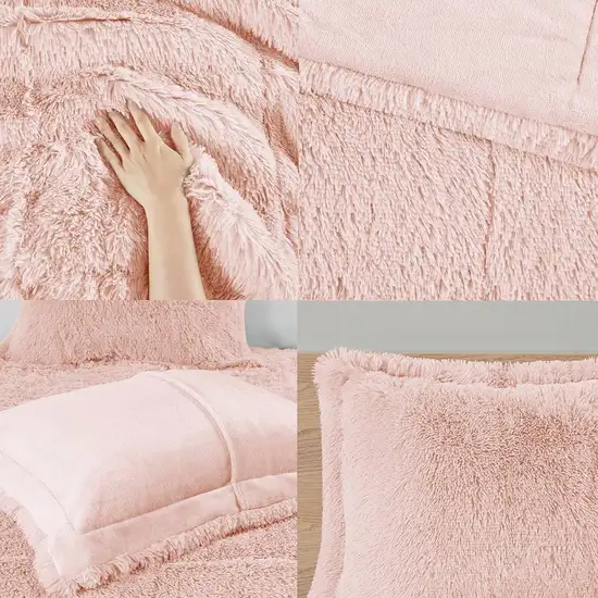 Full/Queen Pink Blush Soft Sherpa Faux Fur 3-Piece Comforter Set Photo 2