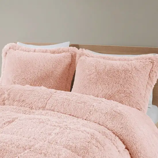 Full/Queen Pink Blush Soft Sherpa Faux Fur 3-Piece Comforter Set Photo 4