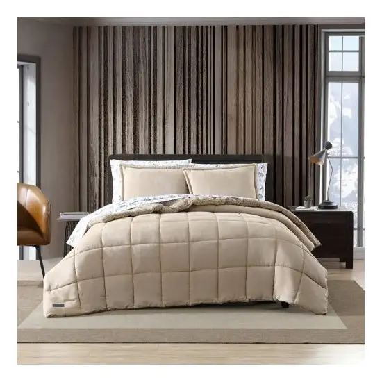 Full/Queen Plush Sherpa Reversible Micro Suede Comforter Set in Beige Photo 1