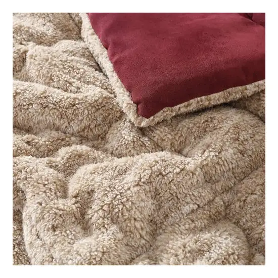 Full/Queen Plush Sherpa Reversible Micro Suede Comforter Set in Marron Photo 3