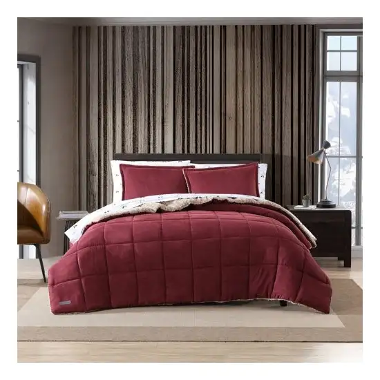 Full/Queen Plush Sherpa Reversible Micro Suede Comforter Set in Marron Photo 1