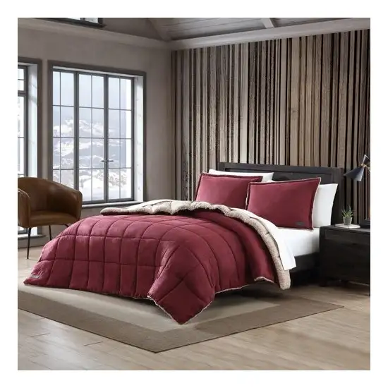 Full/Queen Plush Sherpa Reversible Micro Suede Comforter Set in Marron Photo 2