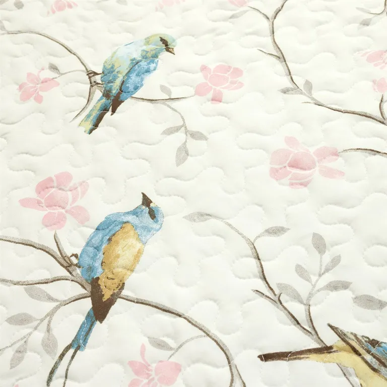 Full/Queen Reversible Cotton Lightweight Floral Birds 3 Piece Quilt Set Photo 3