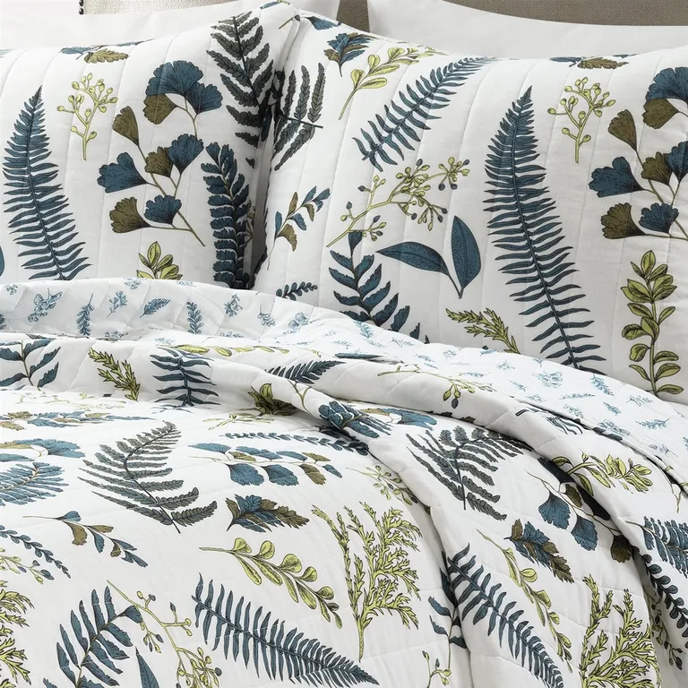 Full/Queen Reversible Cotton Lightweight Floral Fern 3 Piece Quilt Set Photo 3