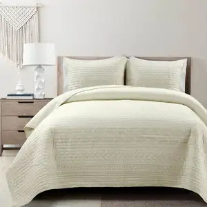 Photo of Full/Queen Scandinavian Chevron Ivory Beige Reversible Cotton Quilt Set