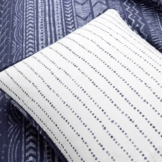 Full/Queen Scandinavian Chevron Navy Blue White Reversible Cotton Quilt Set Photo 4