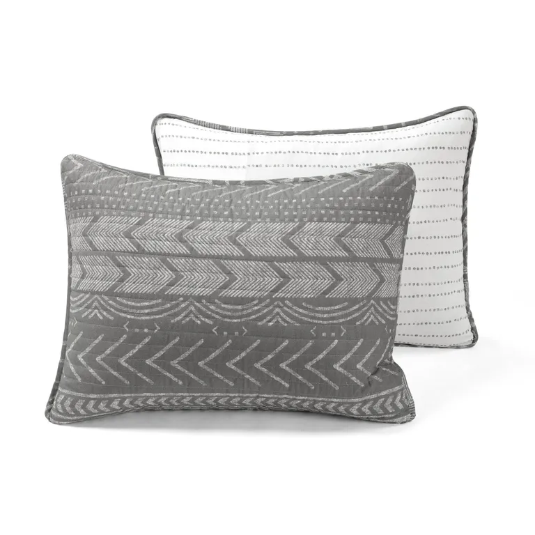 Full/Queen Scandinavian Dark Grey Chevron Reversible Cotton Quilt Set Photo 5