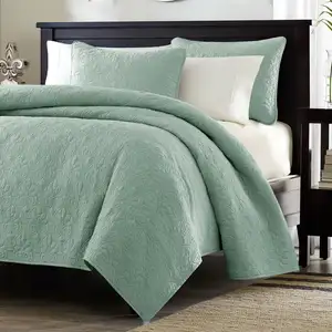 Photo of Full / Queen Seafoam Blue Green Quilted Coverlet Quilt Set with 2 Shams